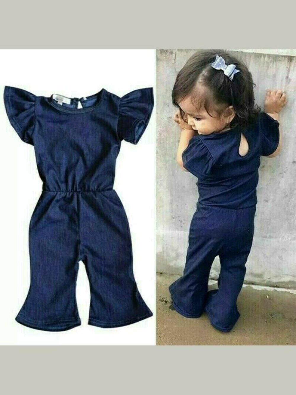 Baby Toddler Girls Overalls Jumpsuit Boho Bell Bottoms 12-18M Demin 70s Fashion